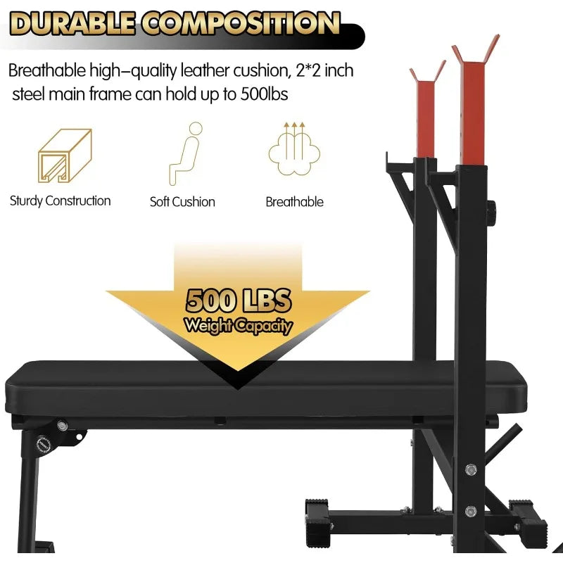 CANPA Weight Bench with Squat Rack Workout Bench Adjustable Barbell Rack Stand Strength Training Home Gym Multi-Function