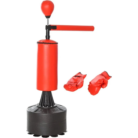 Soozier Boxing Bag Freestanding Punching Bag with Speed Ball Rotating Boxing Bar and Gloves Weighted Base for Adults and Kids