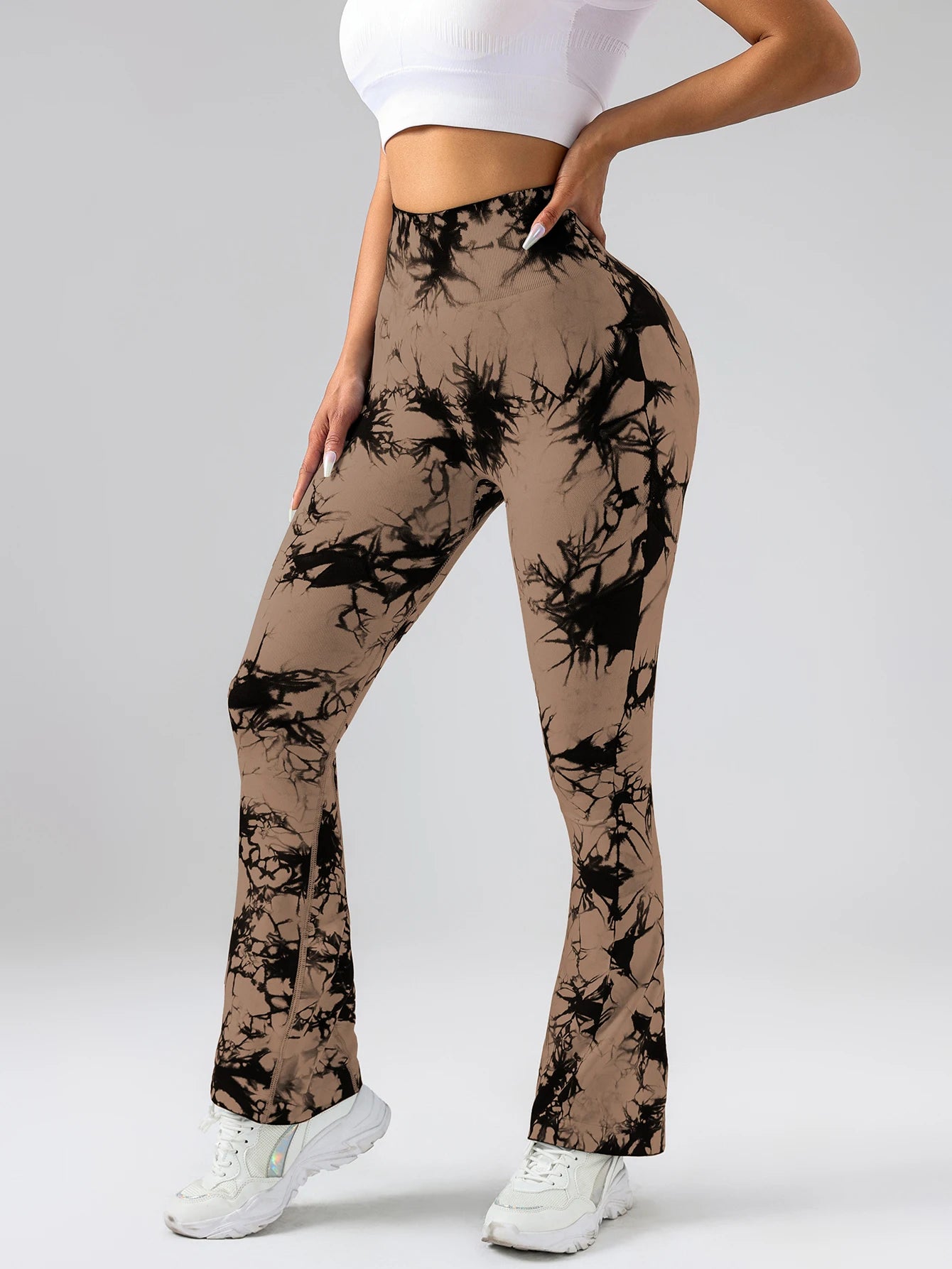 4 Pack US Local Women's Tie-dye flared yoga pants, High-waisted hip lifts, athletic leggings, wideleg gym pants