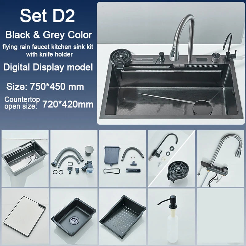 Rozin Stainless Steel Kitchen Sink with Digital Display Faucet
