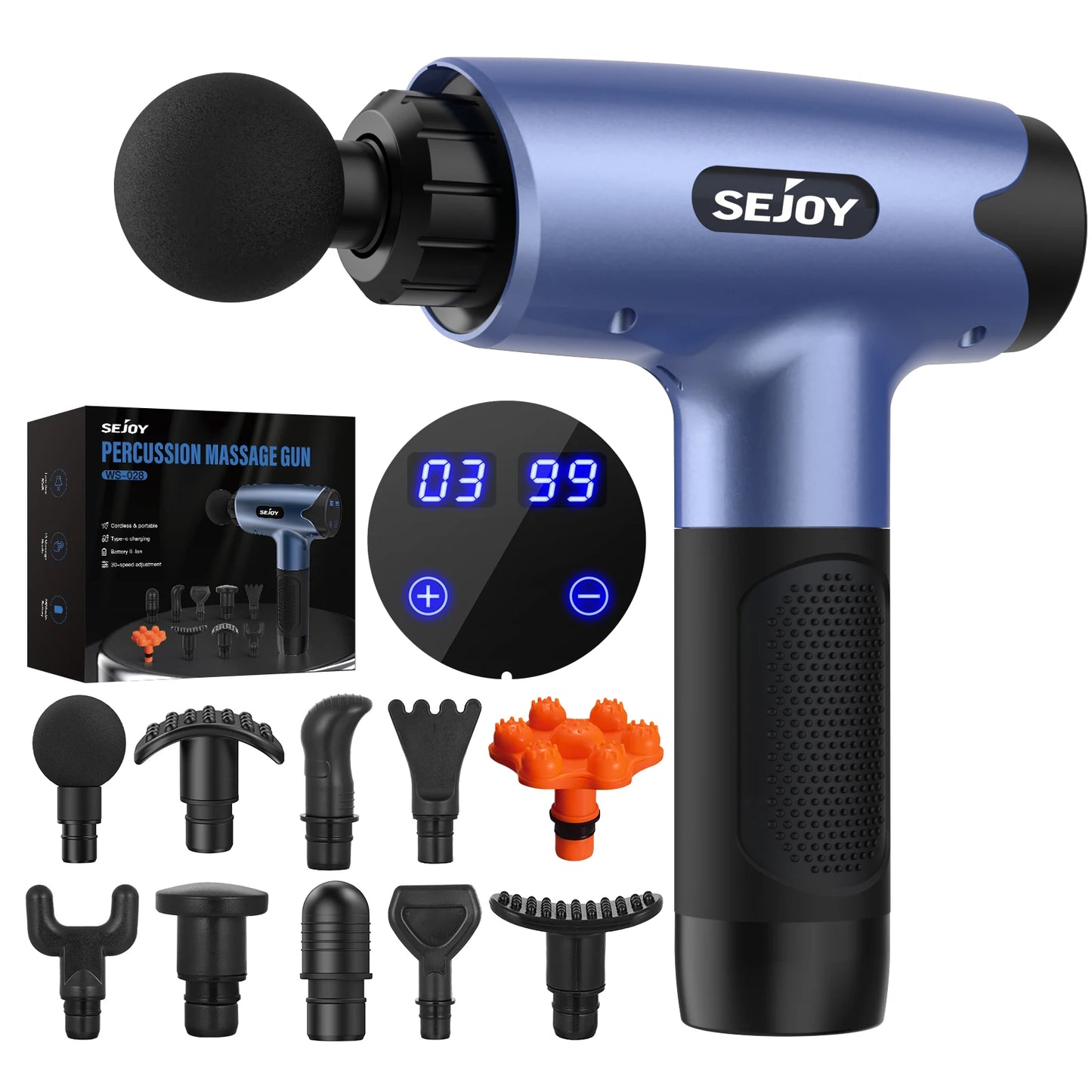 Sejoy Fascia Gun Tissue Massager 30 Speeds Led Screen
