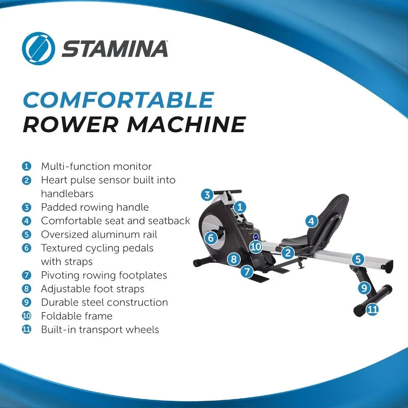 Stamina Conversion II Recumbent Exercise Bike and Rower - Cardio Machine with Smart Workout App - Exercise Bike