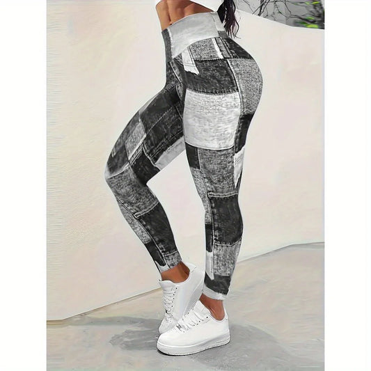 Craft Of Weaving Oversized Plaid Patchwork Denim Leggings