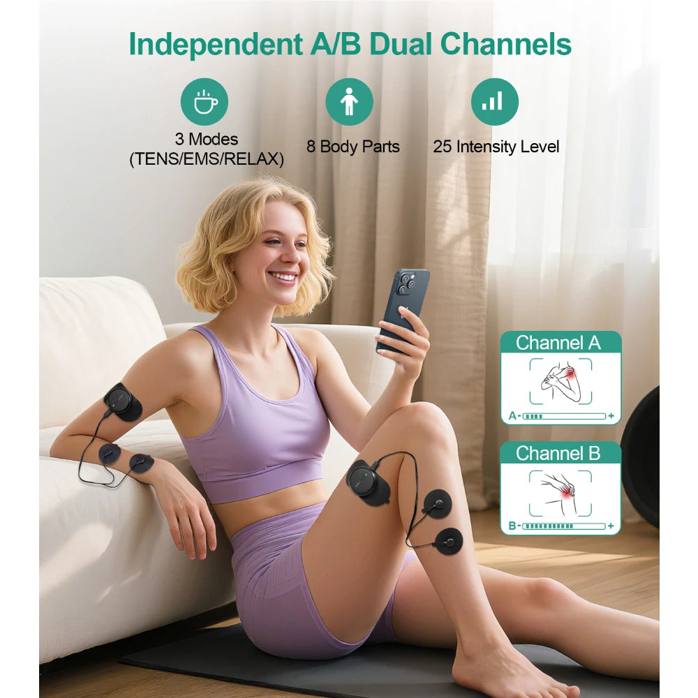 3-In-1 TENS EMS Unit Dual Channel Muscle Stimulator 25 Intensities 8 Areas