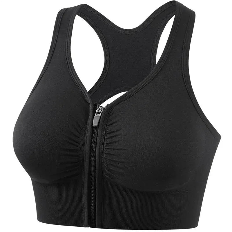 Women's Front Zip Sports Bra Fitness Top For Yoga Gym