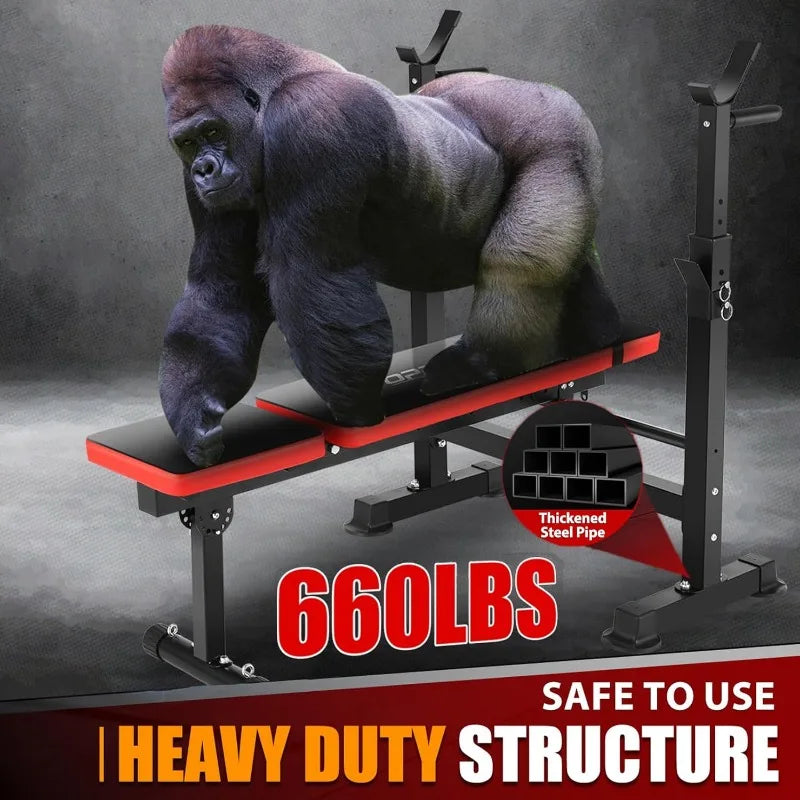 OPPSDECOR 6 in 1 660lbs Weight Bench Set with Squat Rack, Bench Press Set with Barbell Rack