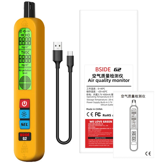 BSIDE G2 Air Quality Detector Auto Alarm Formaldehyde HCHO TVOC Portable LCD Display Rechargeable Home Office Detection