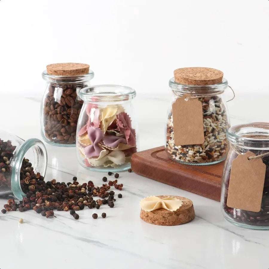 6.7 Ounce Glass Yogurt Jars 20 Pack with Cork Lids and PE Lids Containers for Candy Cake Pudding Yogurt Jam Empty Candle Jars