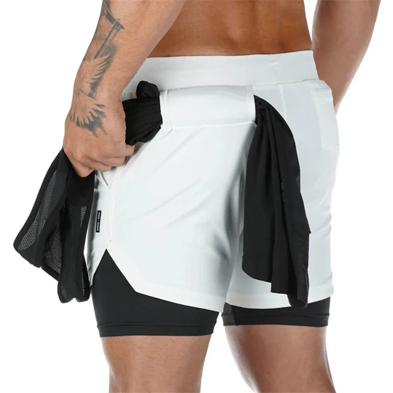 Mens Running Shorts Quick Dry 2 In 1 Training Gym Fitness