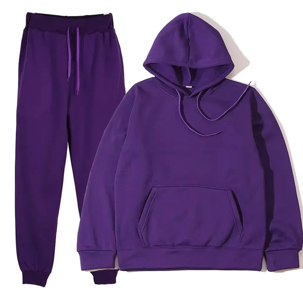 NONECN Winter Tracksuit Women Two Piece Set Hoodie Sweatpants