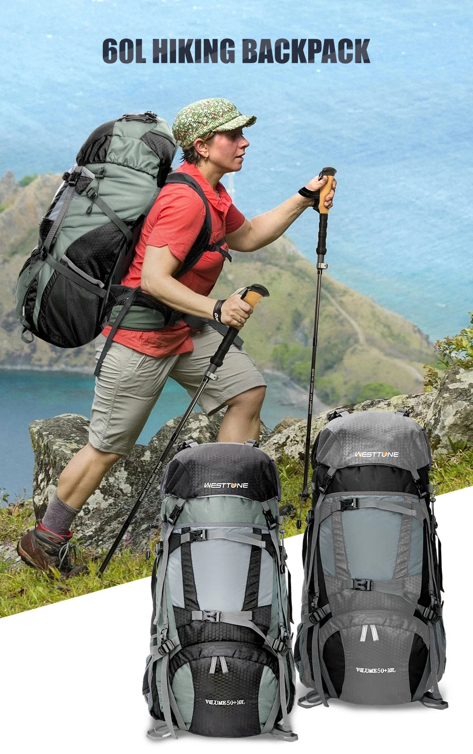 WESTTUNE Explorer Internal Frame Backpack Rain Cover Hiking