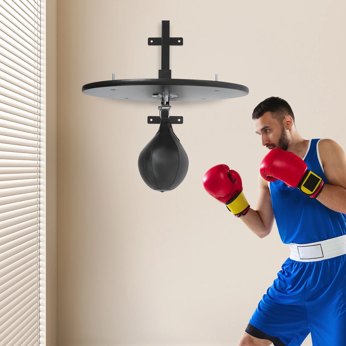 360° Rotatable Speed Bag Platform Kit Heavy Duty Boxing Training Equipment with Punching Ball Black/Log Color