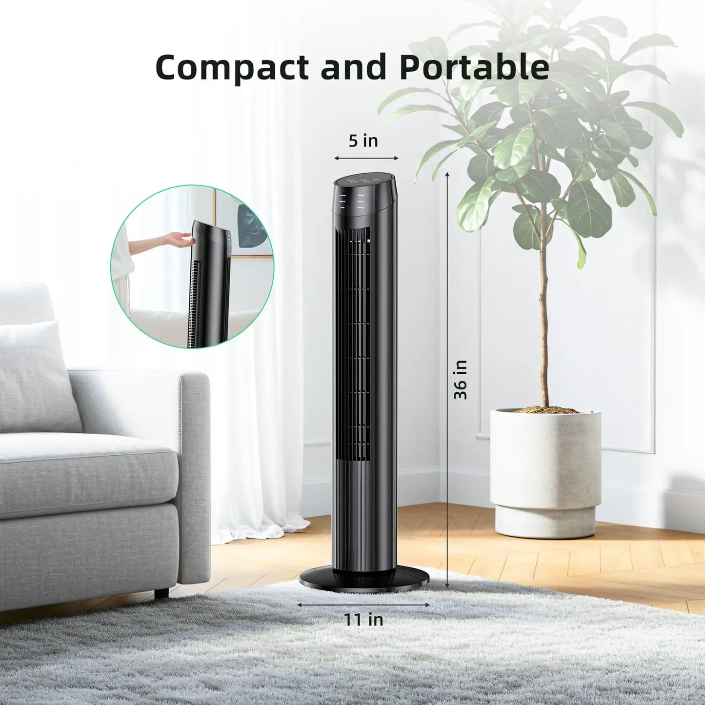 SZRSTH 36 Inch Oscillating Tower Fan for Home with 3 Speeds and Modes and 9 Hour Timer