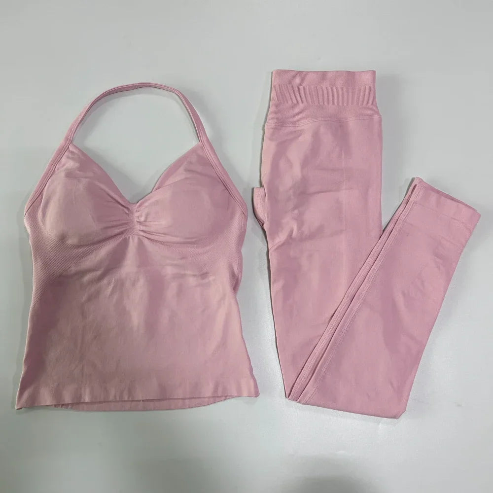 Seamless Gym Set Women Yoga Tank Tops Leggings Activewear