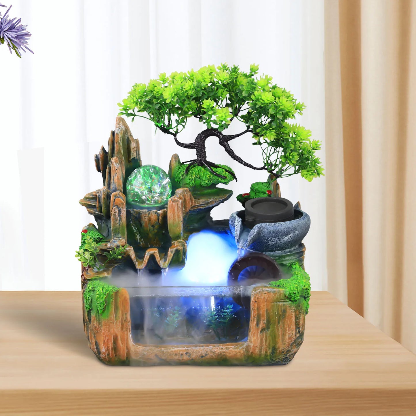 Hign-concerned Rockery Water Fountain With LED Light And Mist