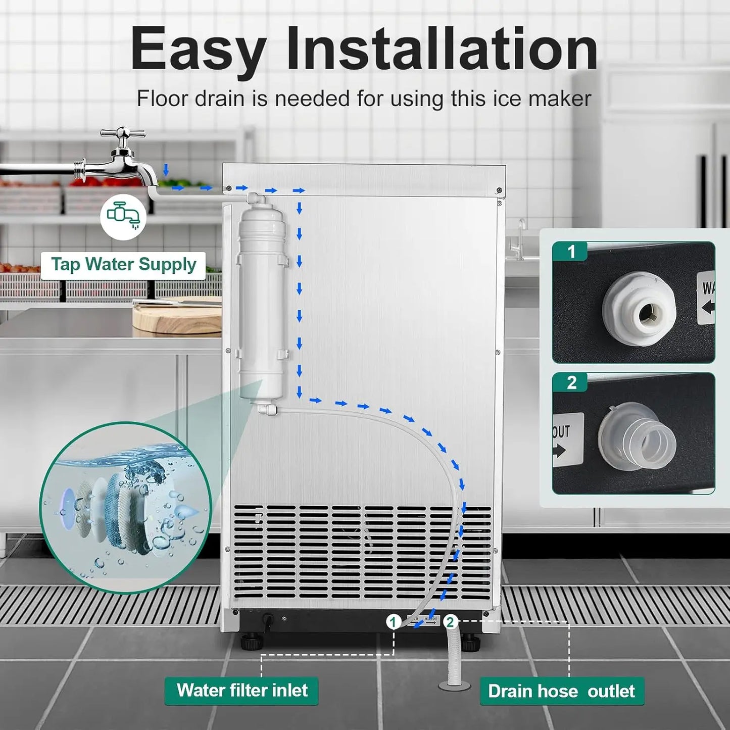 Zomagas 100lbs 24H Auto Self Cleaning Led Display Ice Maker