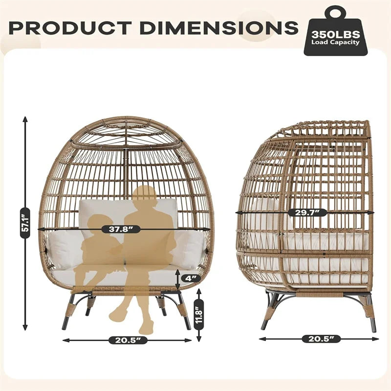 HiMISS Outdoor Wicker Egg Chair With Cushions Steel Frame