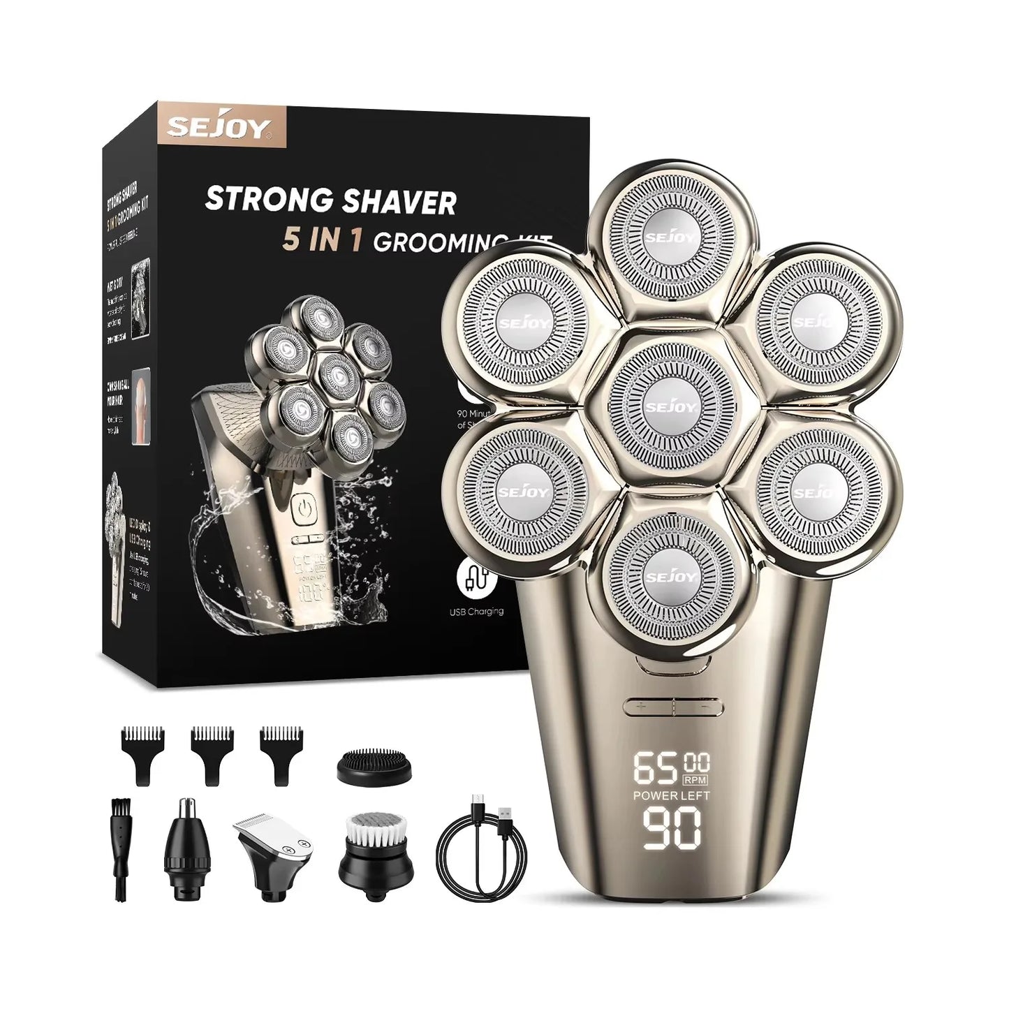 Sejoy Electric Head Shaver For Bald Men 7 Blades Floating