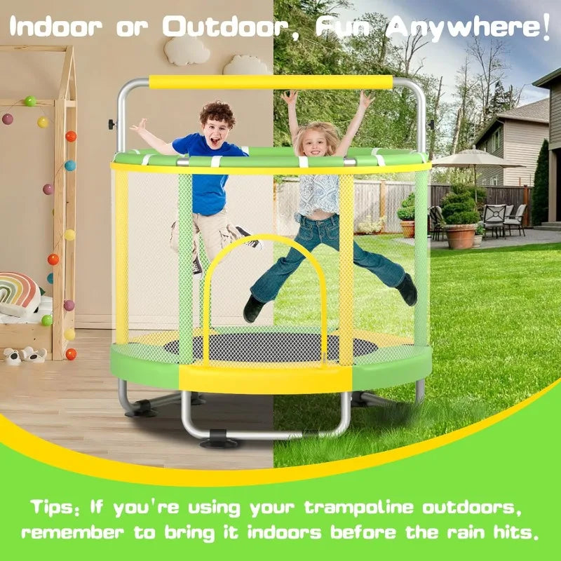 55" Trampoline for Kids with Enclosure,440lbs Capacity Indoor & Outdoor Toddler Trampoline with Adjustable Gymnastics Bar & Toys