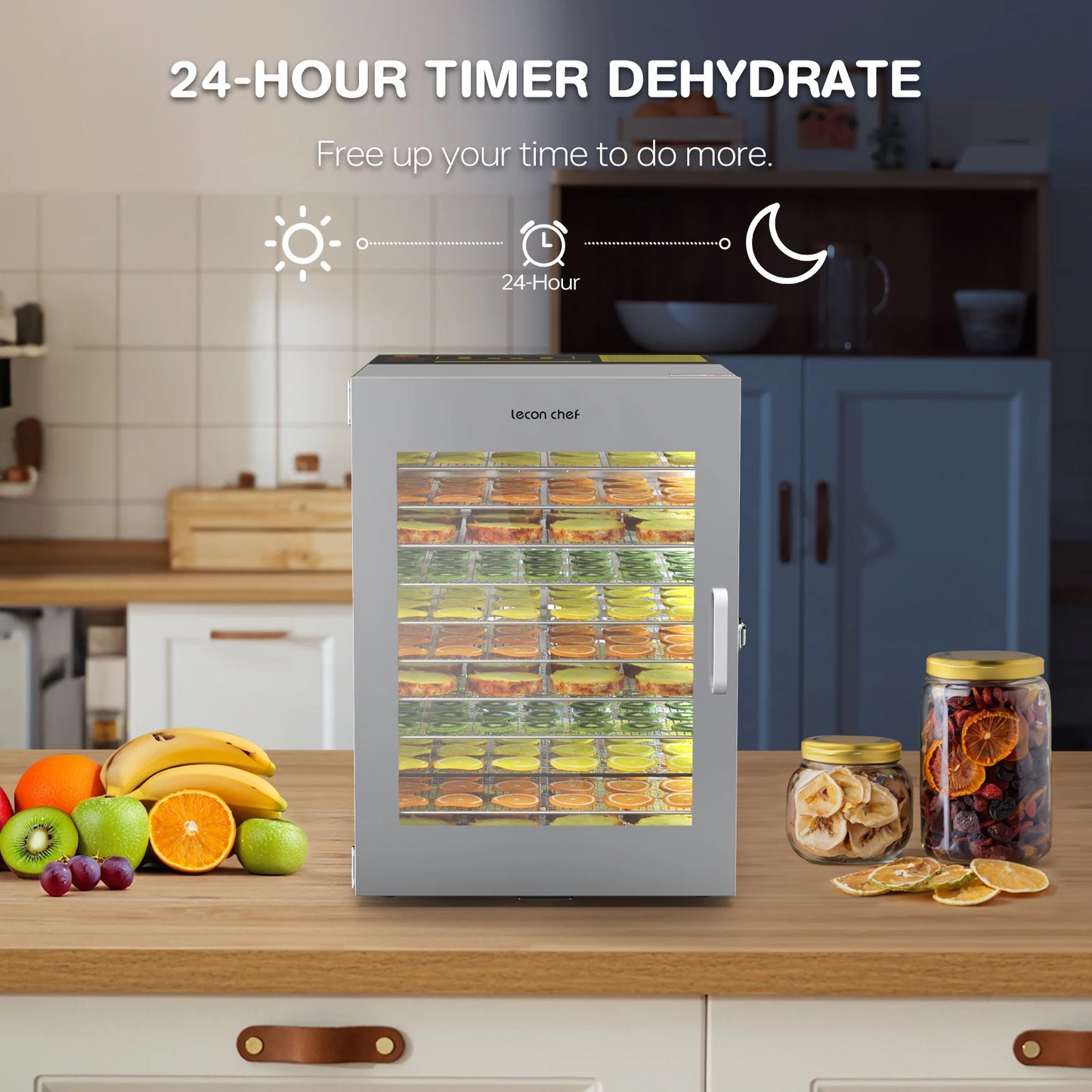 Lecon Chef Food Dehydrator Machine, 12 Stainless Steel Trays Food-Dryer 24H Timer & 194ºF Temperature Control 1000W Dehydrators