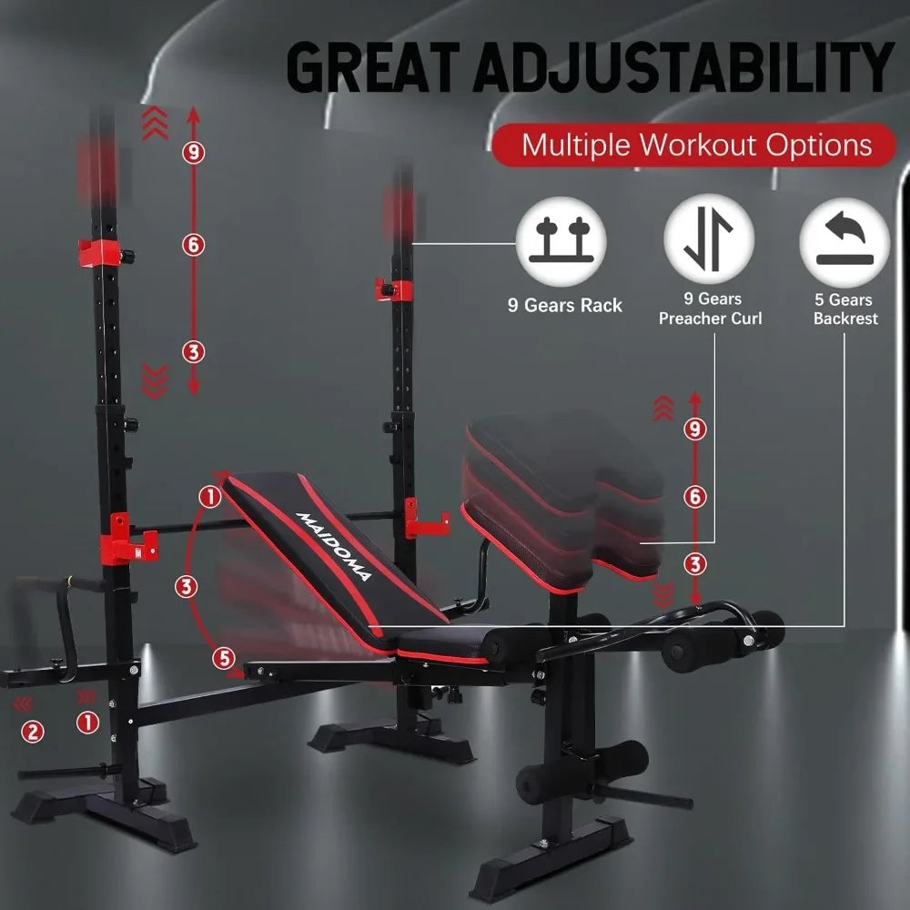 1500LBS 6 in 1 Weight Bench Set with Leg Extension/Curl and Preacher Curl,Bench Press Set and Squat Rack with Safety Bar Catches