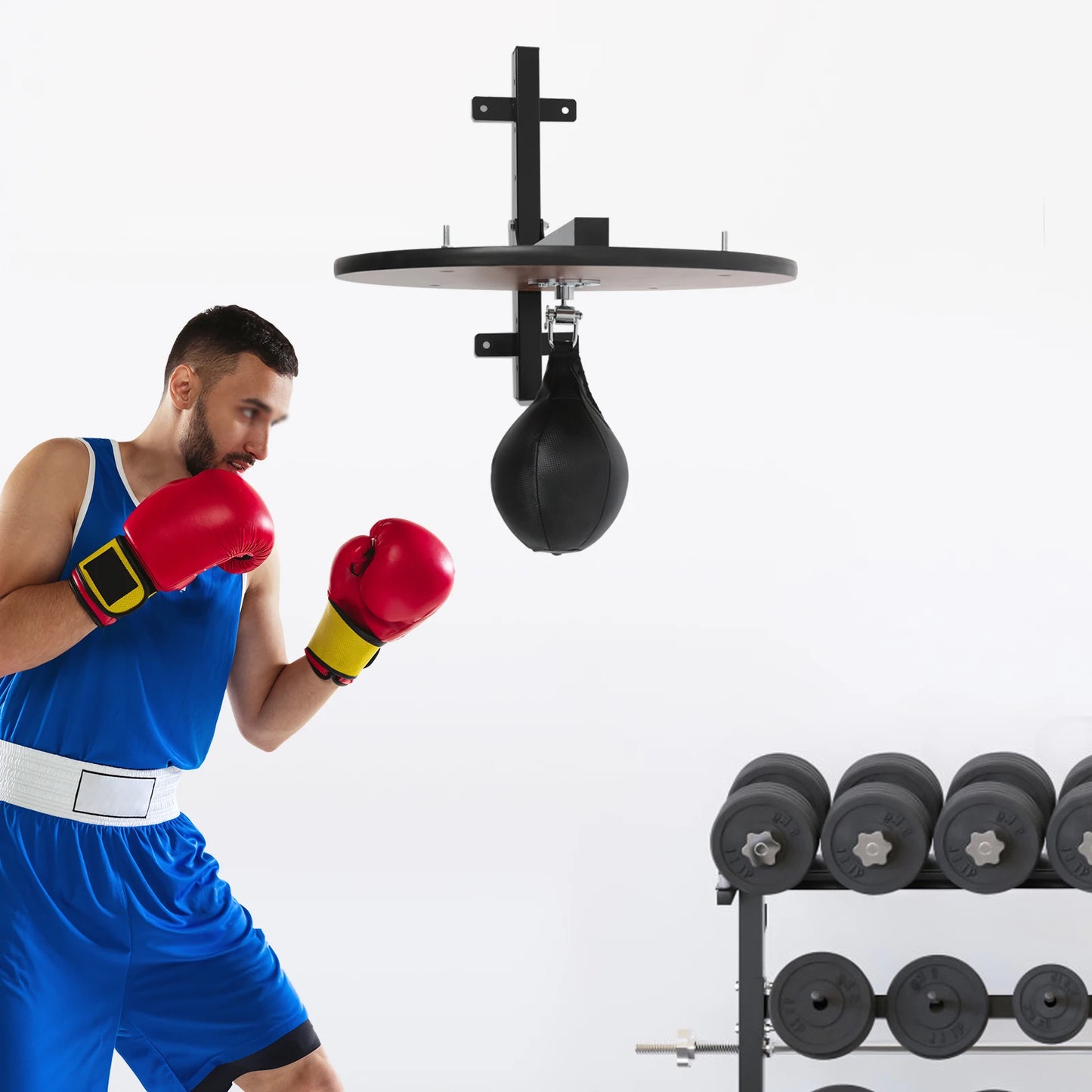 360° Rotatable Speed Bag Platform Kit Heavy Duty Boxing Training Equipment with Punching Ball Black/Log Color