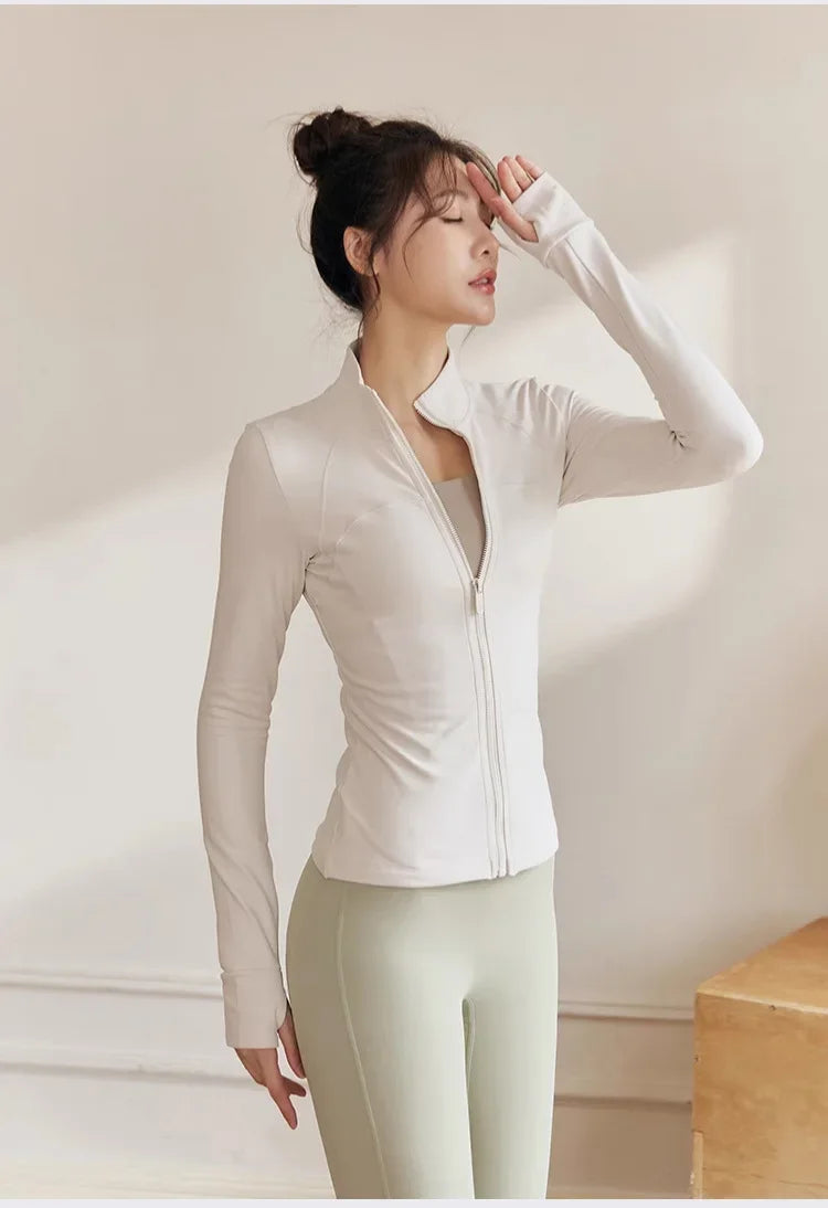 Women Zip Front Fitness Jacket Quick Dry Yoga Top Active