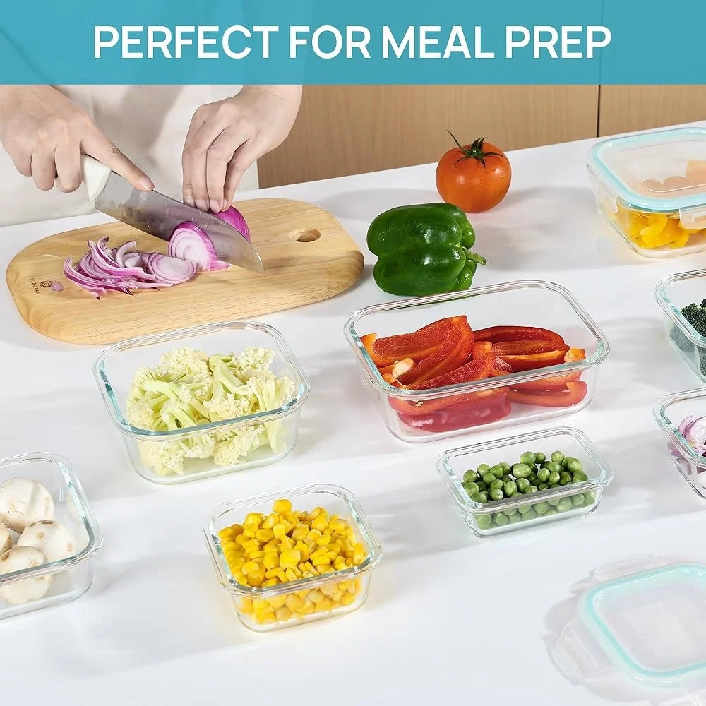 8 Pack Glass Meal Prep Containers with Airtight Lids Freezer Microwave Safe Food Storage Lunch RV Camping