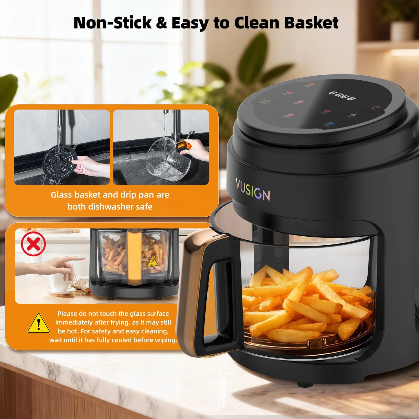 Deli 1000W Digital Air Fryer With Glass Window Touchscreen