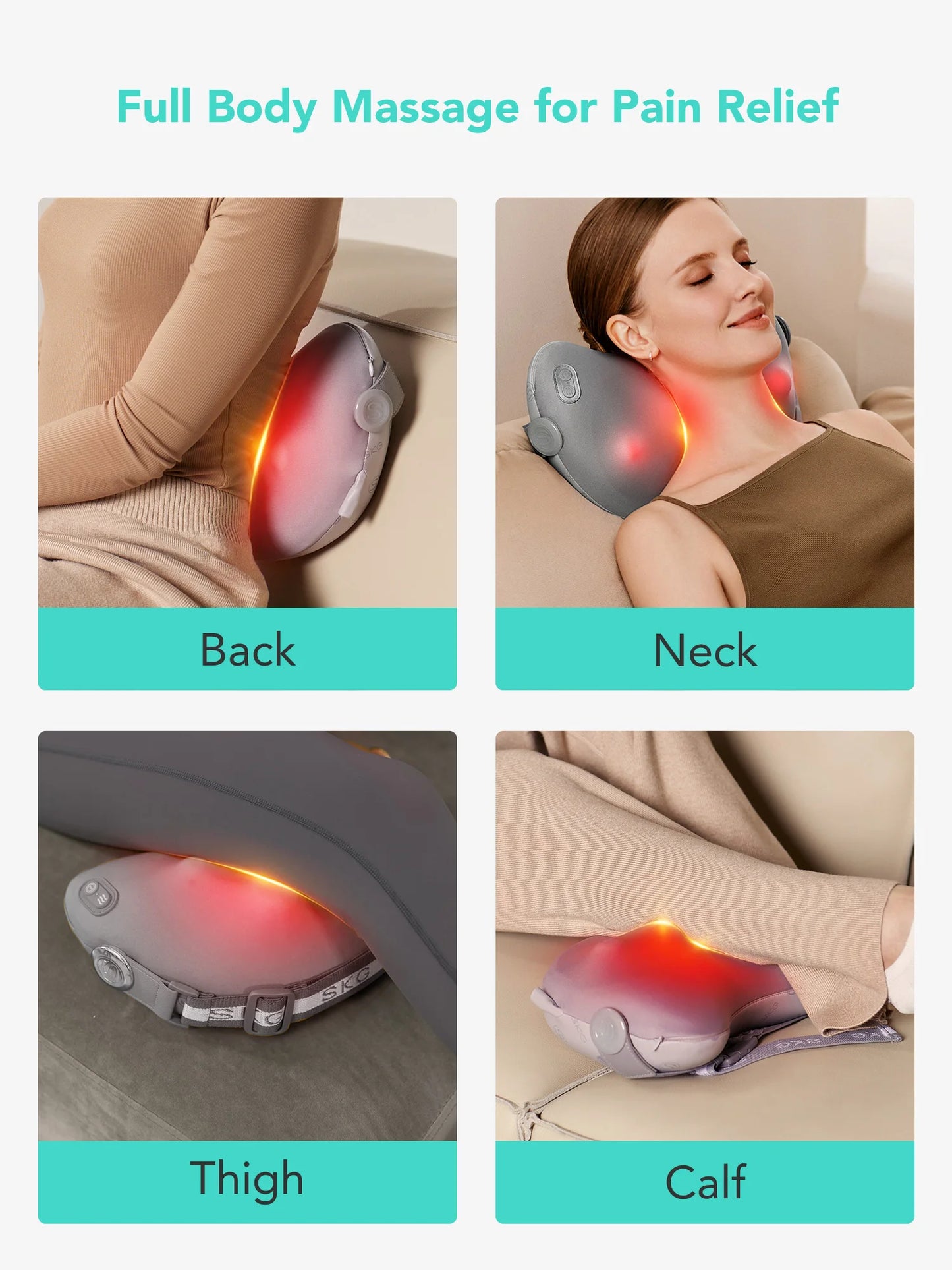 SKG Shiatsu Back Massager for Pain Relief Deep Tissue Gifts for Men Women Dad Mom with Heat Cordless 4D Kneading Back Massager