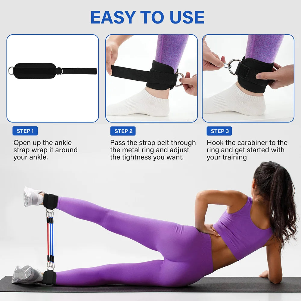 Hign-concerned TPE Resistance Bands Ankle Straps D-Ring Set For Leg Strength