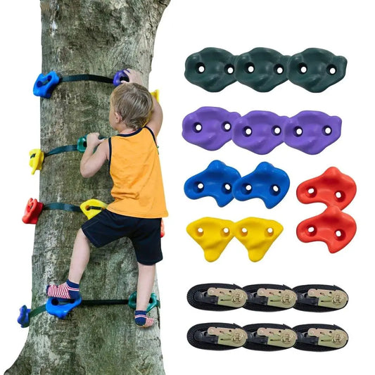 Ninja Tree Climbing Kit with 12 Climbing Holds and 6 Ratchet Straps for Outdoor Climbing Gear