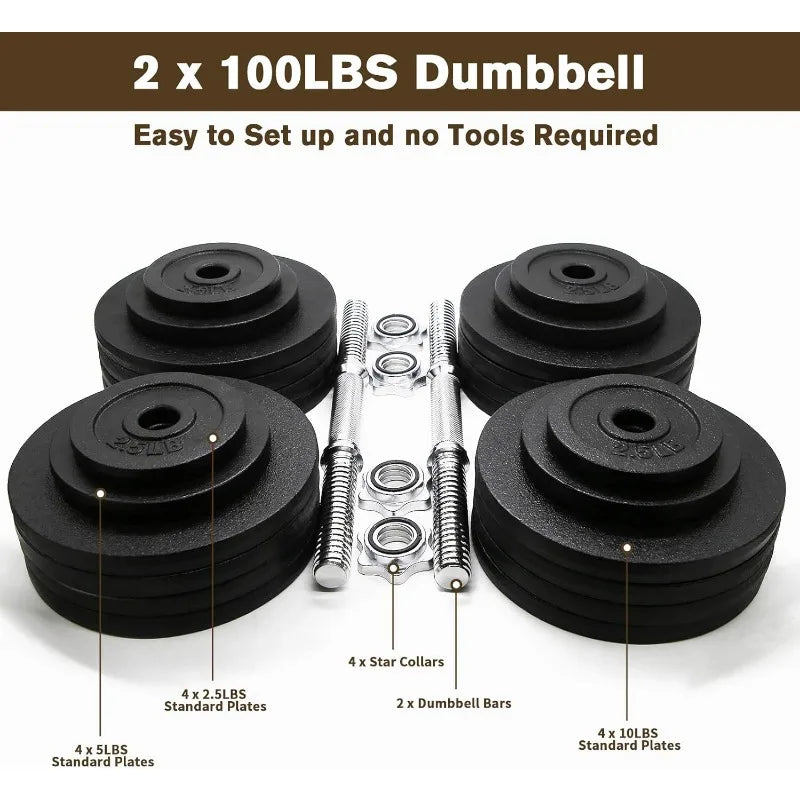 One Pair of Adjustable Dumbbells Kits-200lbs(2x100lbs)