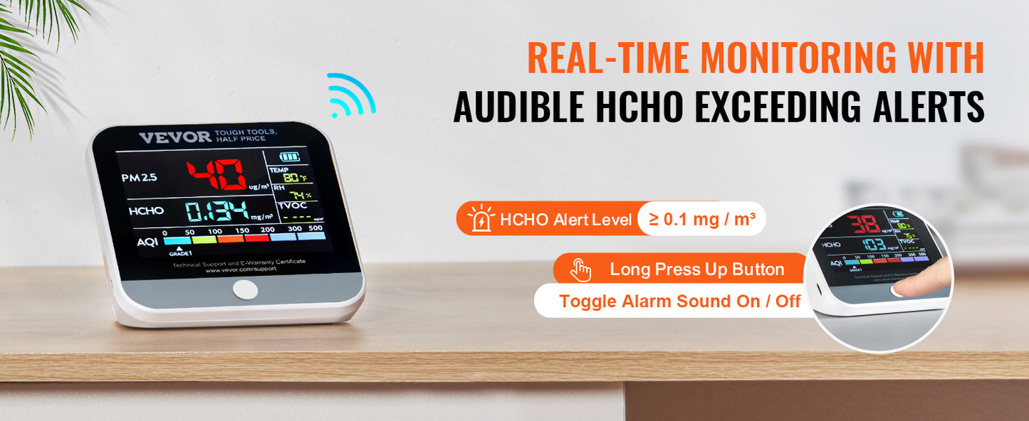 VEVOR Air Quality Monitor 8 In 1 PM2 5 PM10 PM1 0 Indoor